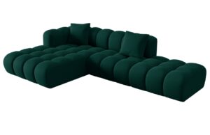 Windsor & Co Lahvově zelená sametová rohová pohovka Halley 309 cm