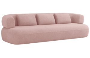 Windsor & Co Pudrově růžová bouclé čtyřmístná pohovka Aldrin 226 cm