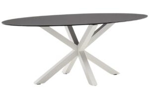 Kave Home Matně černý skleněný jídelní stůl Argo 200 x 100 cm s bílou kovovou podnoží