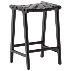 Kave Home Černá kožená barová židle Calixta 67 cm