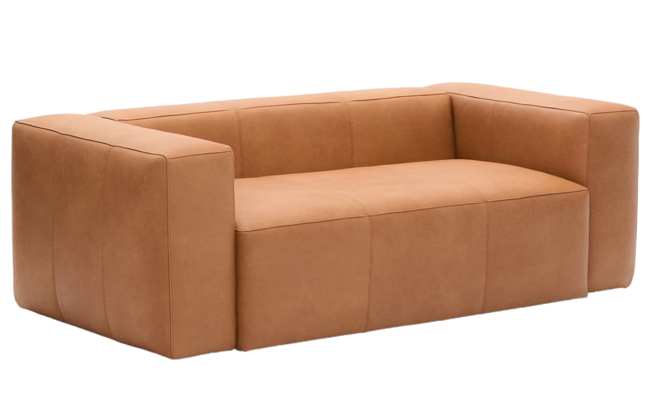 Kave Home Hnědá kožená pohovka Blok 210 cm