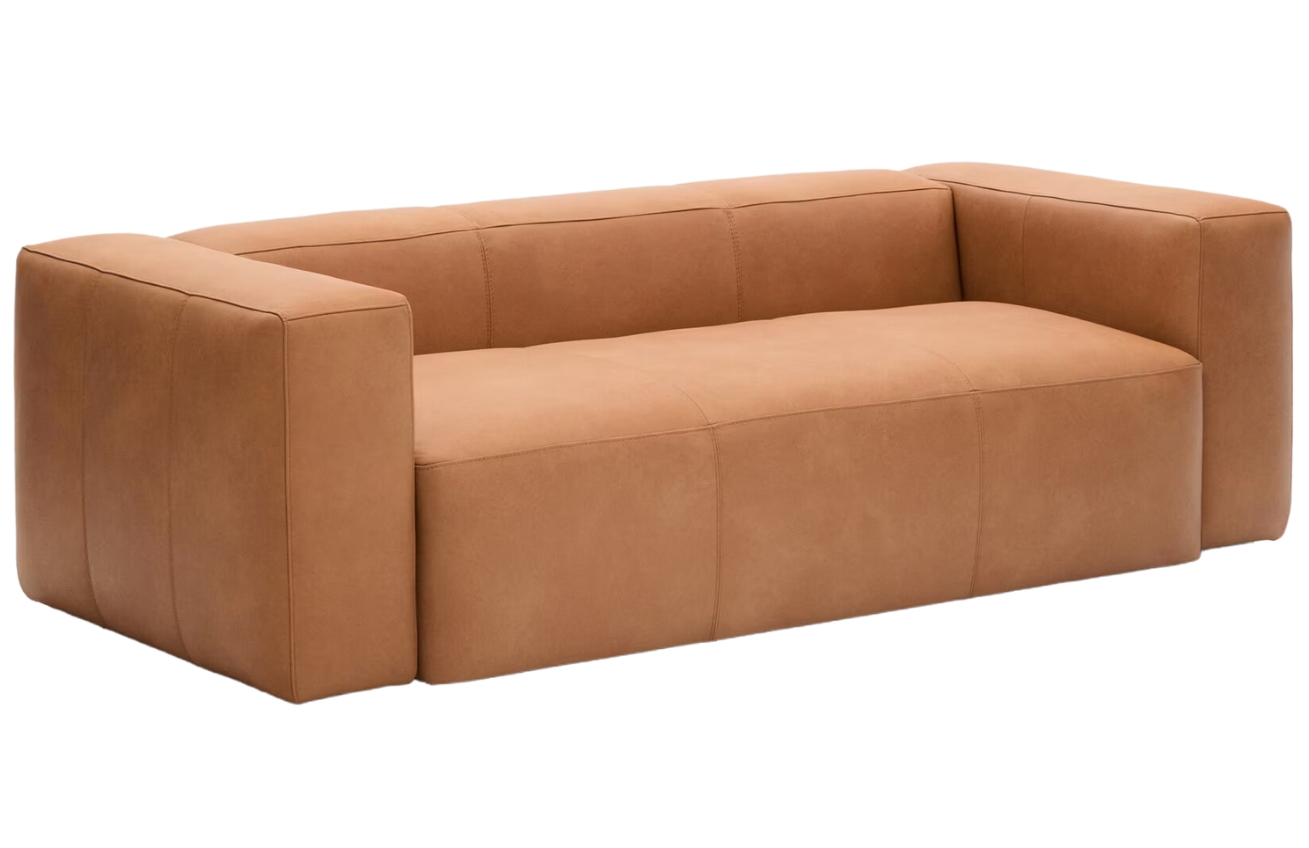 Kave Home Hnědá kožená pohovka Blok 240 cm