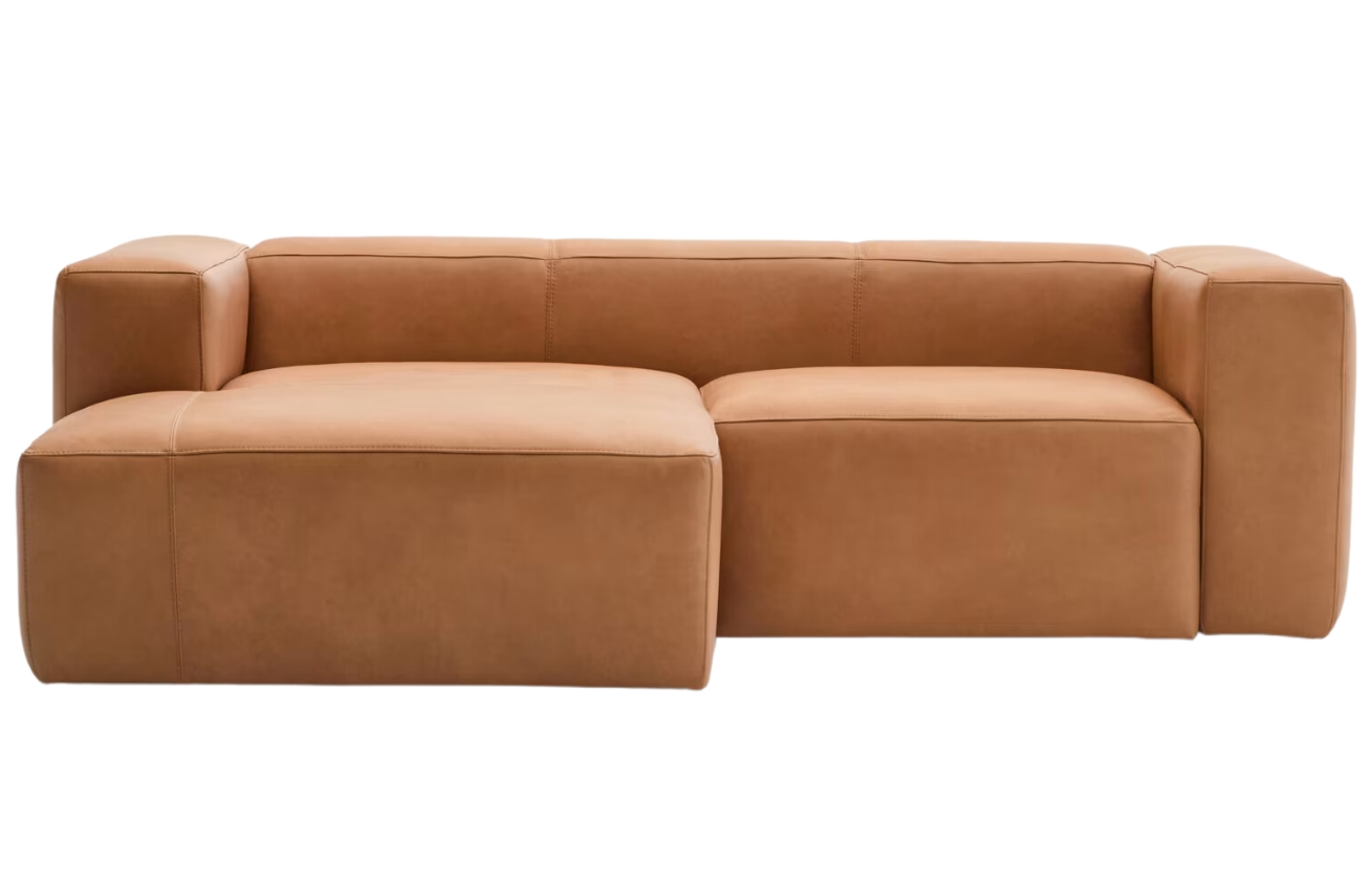 Kave Home Hnědá kožená rohová pohovka Blok 240 cm