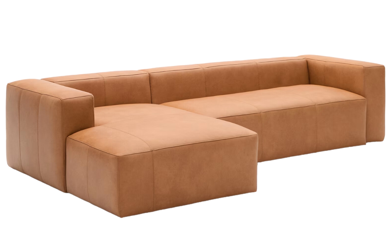 Kave Home Hnědá kožená rohová pohovka Blok 300 cm