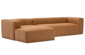 Kave Home Hnědá kožená rohová pohovka Blok 330 cm