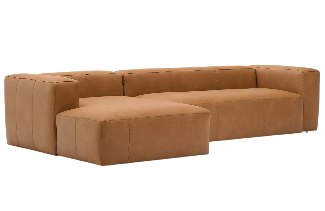 Kave Home Hnědá kožená rohová pohovka Blok 330 cm