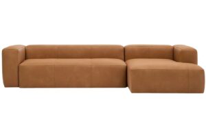 Kave Home Hnědá kožená rohová pohovka Blok 330 cm