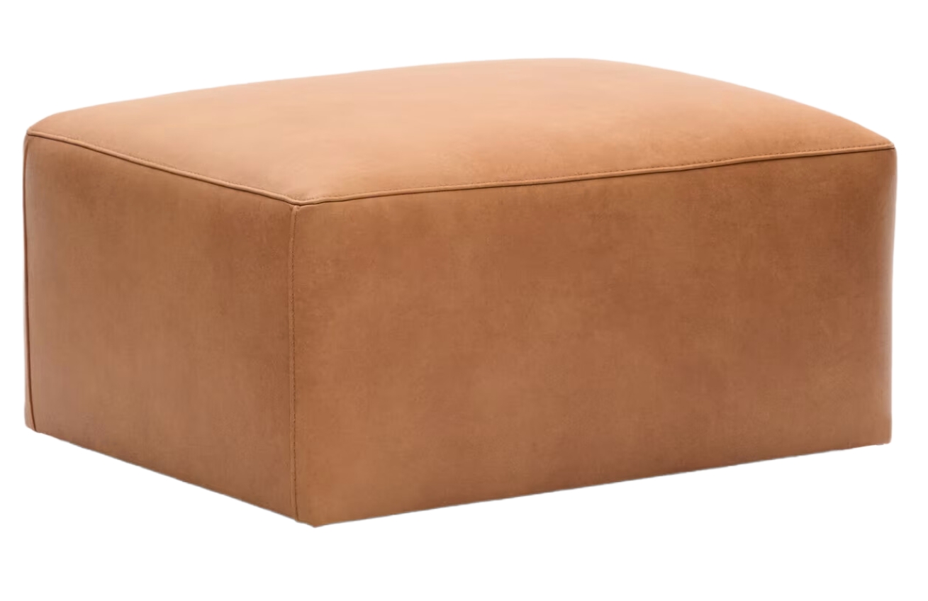 Kave Home Hnědý kožený taburet Blok 90 x 70 cm