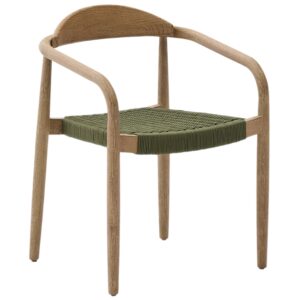 Kave Home Dřevěná jídelní židle Nina se zeleným výpletem