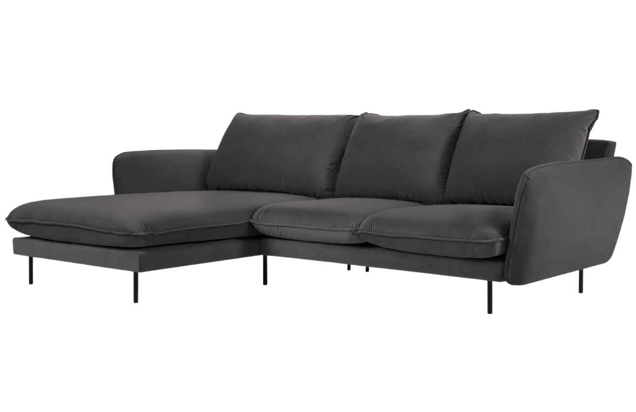 Cosmopolitan Design Šedá sametová rohová pohovka Vienna 255 cm