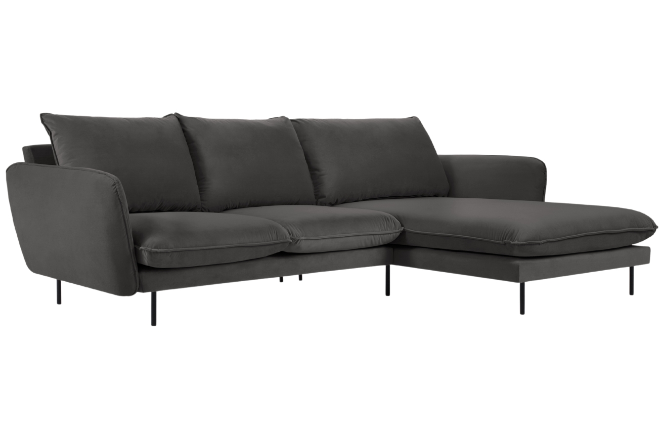 Cosmopolitan Design Šedá sametová rohová pohovka Vienna 255 cm