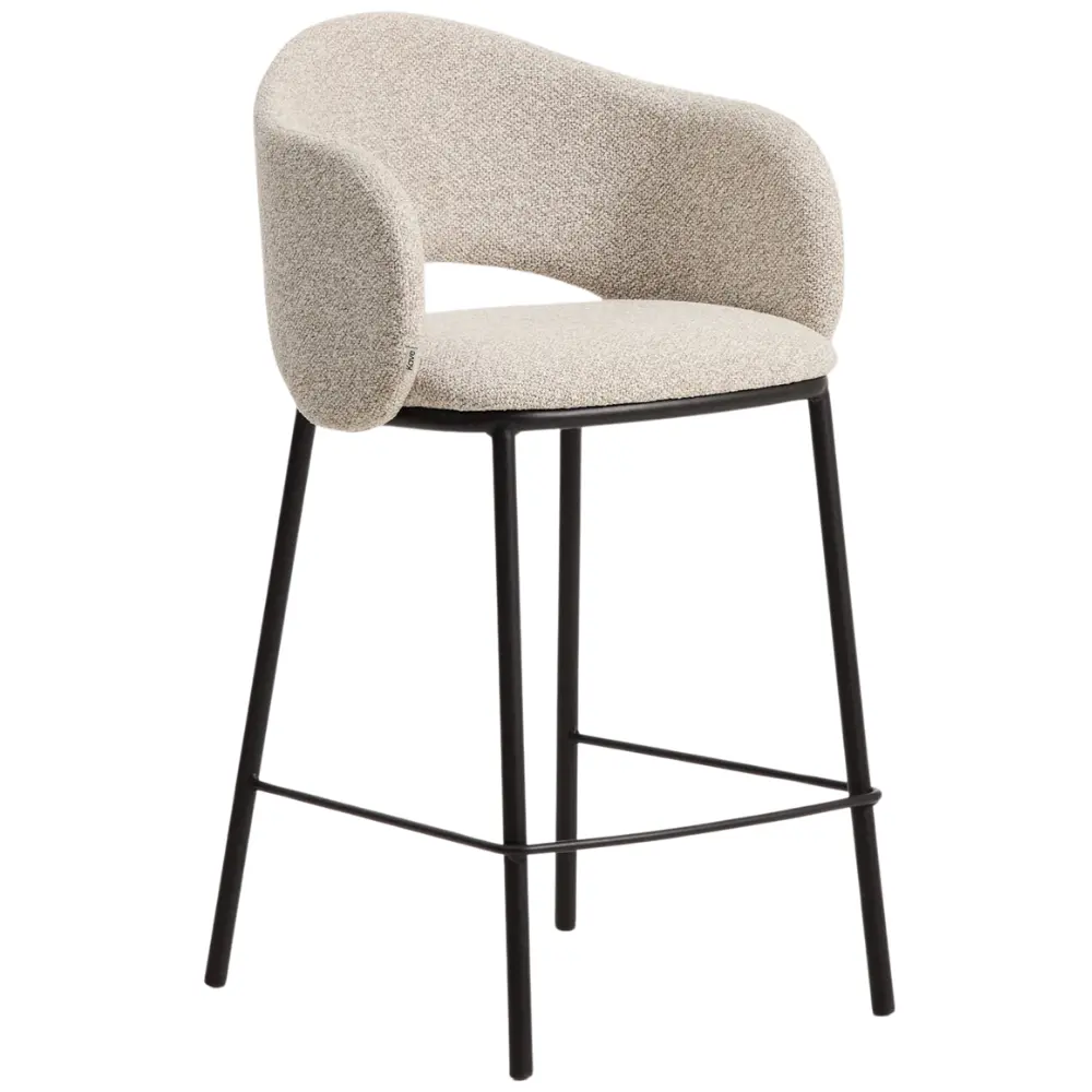 Kave Home Béžová čalouněná barová židle Maina 65 cm s černou podnoží