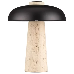 Nova Luce Černá kovová stolní lampa Lento s travertinovou podstavou