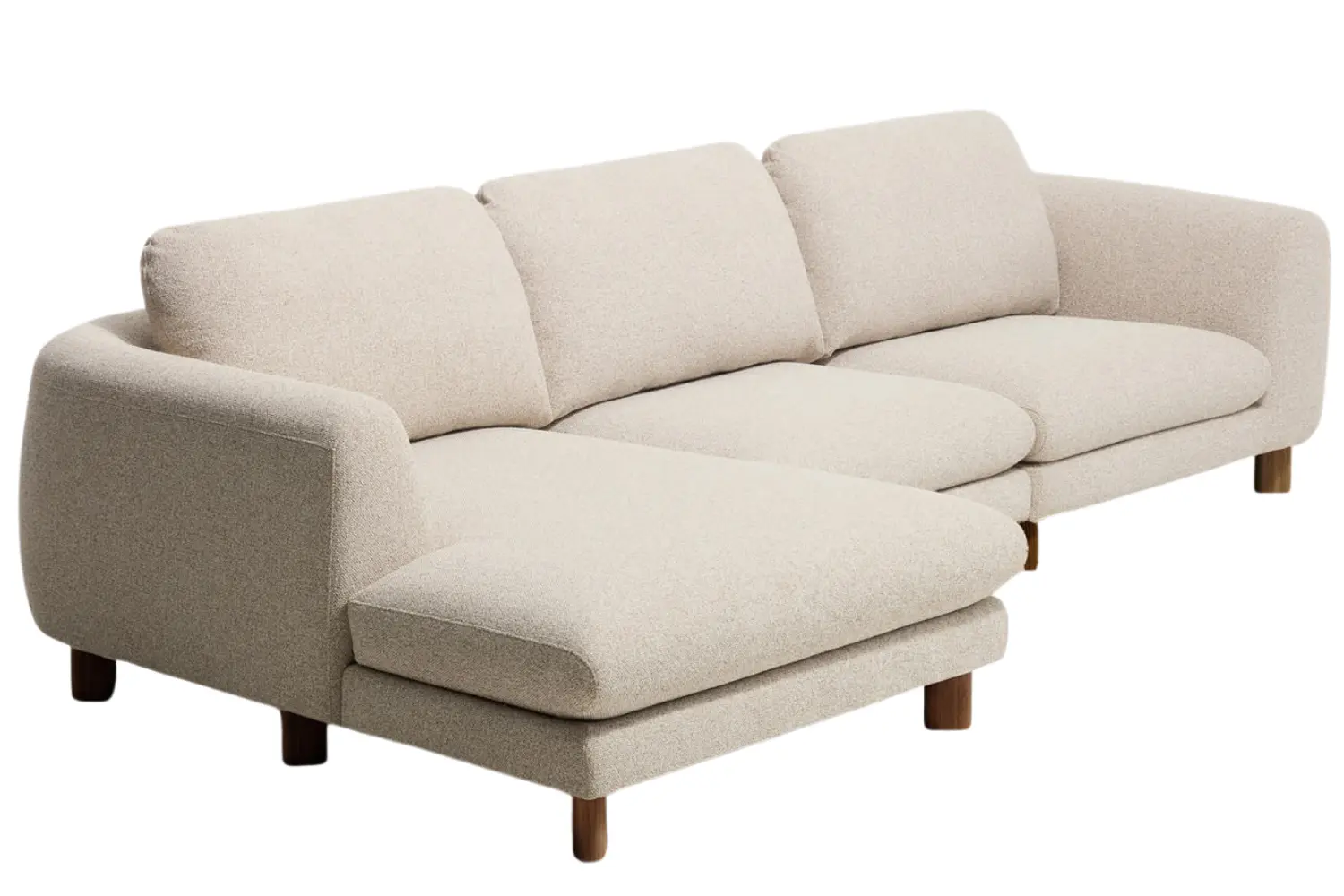 Kave Home Béžová čalouněná rohová pohovka Vera 322 cm s ořechovou podnoží