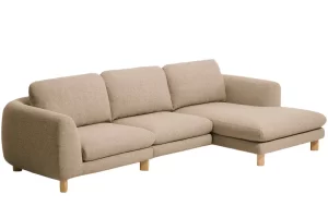 Kave Home Hnědá čalouněná rohová pohovka Vera 322 cm s dubovou podnoží