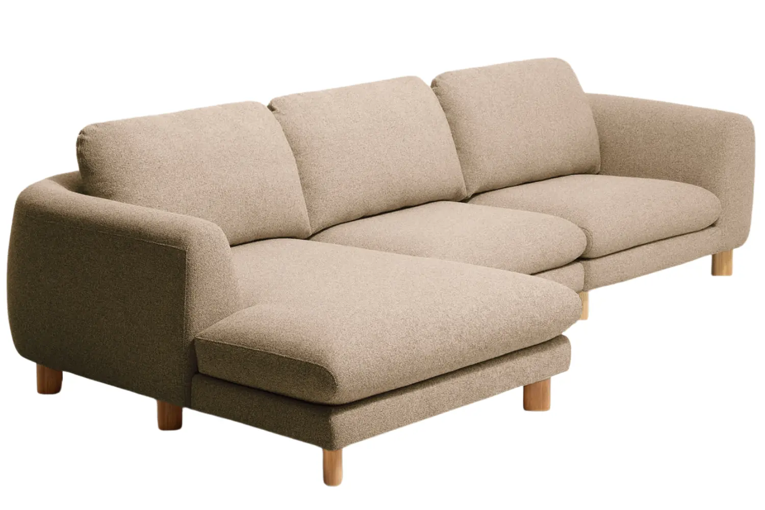 Kave Home Hnědá čalouněná rohová pohovka Vera 322 cm s dubovou podnoží