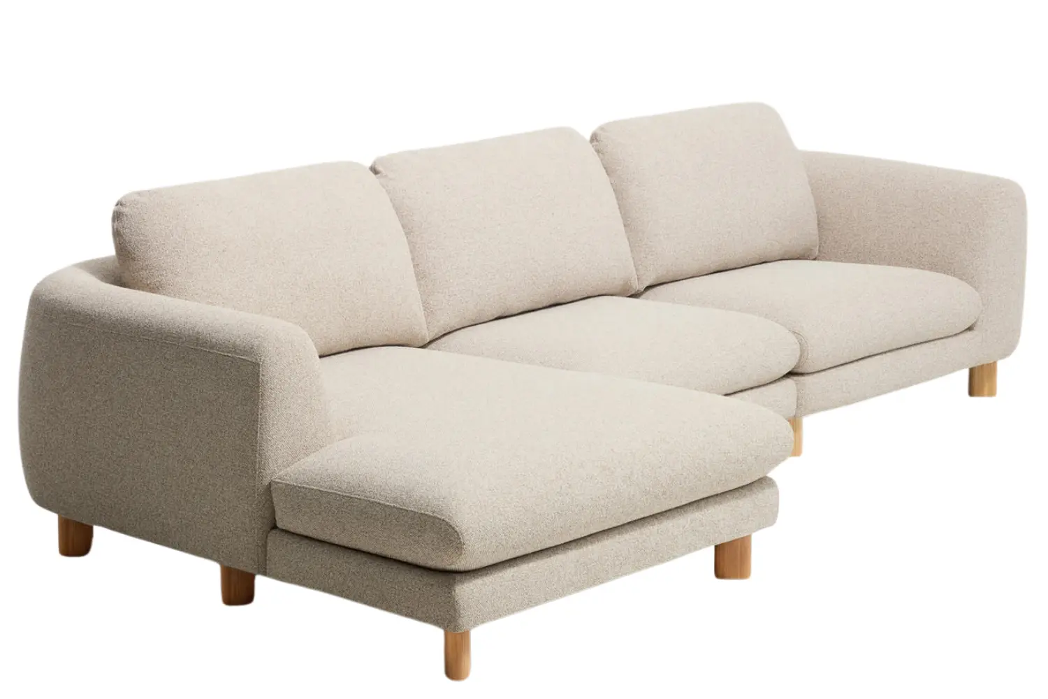 Kave Home Béžová čalouněná rohová pohovka Vera 322 cm s dubovou podnoží