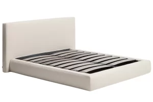 Kave Home Béžová čalouněná dvoulůžková postel Blok 180 x 200 cm s úložným prostorem