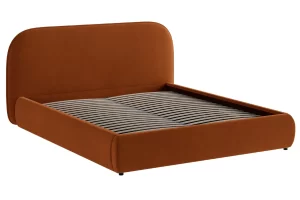 Micadoni Terakotově oranžová sametová dvoulůžková postel Murada 200 x 200 cm s úložným prostorem