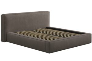 Micadoni Tmavě hnědá bouclé dvoulůžková postel Simon 160 x 200 cm s úložným prostorem